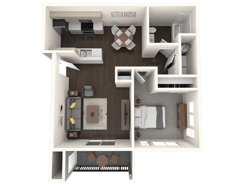 Floor plan for 1 bed, 1 bath, 694 sqft